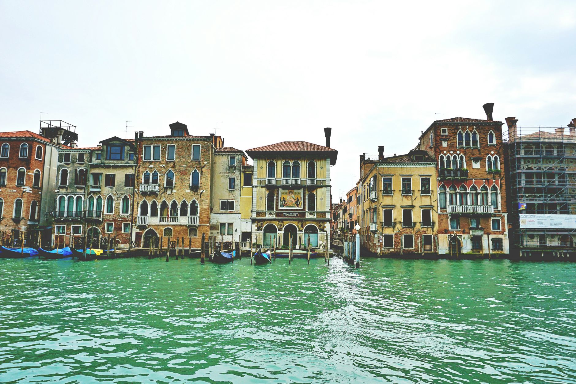 Historic buildings lining the Grand Canal in Venice, showcasing classic Venetian architecture