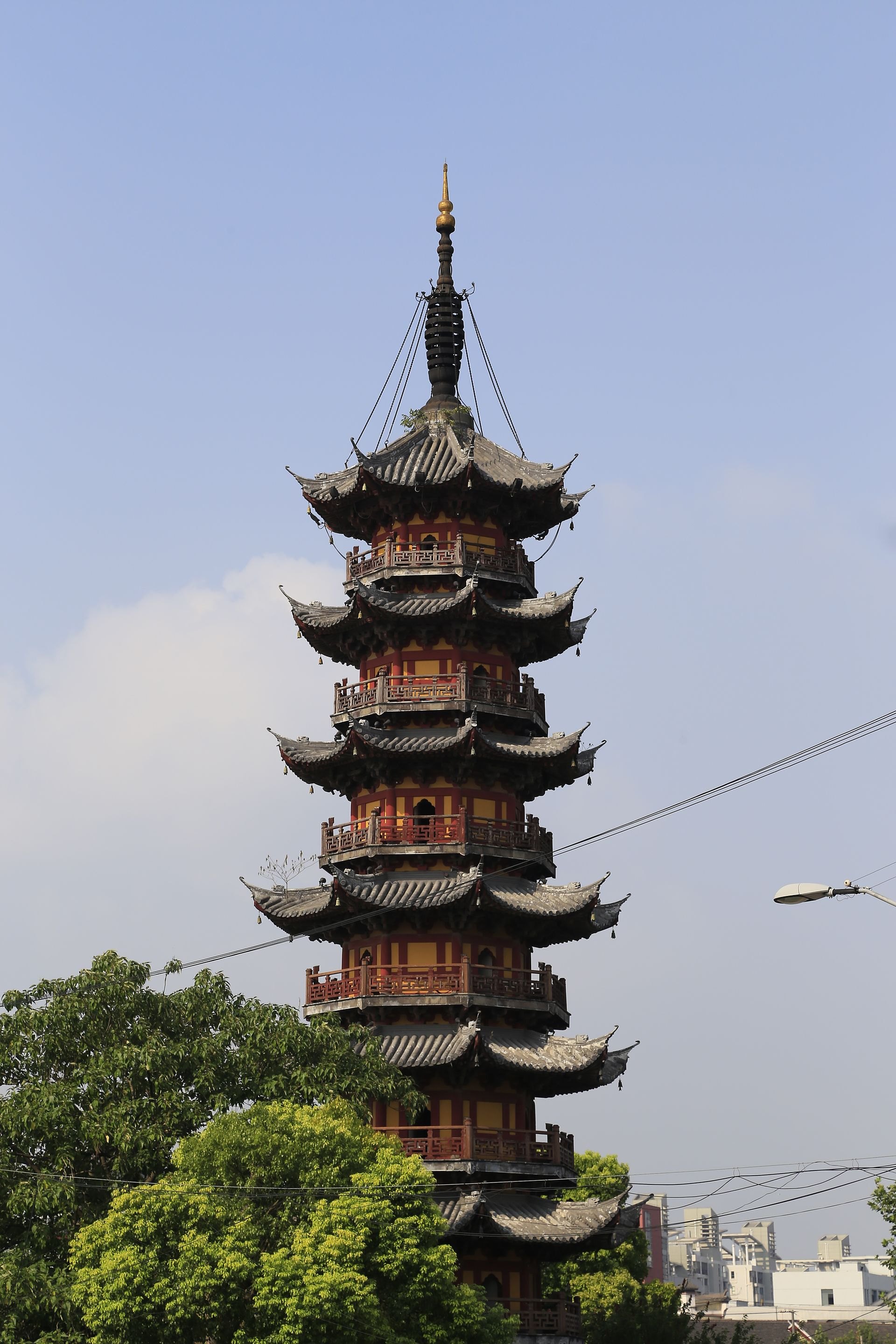 The Longhua pagoda seen above the surrounding trees