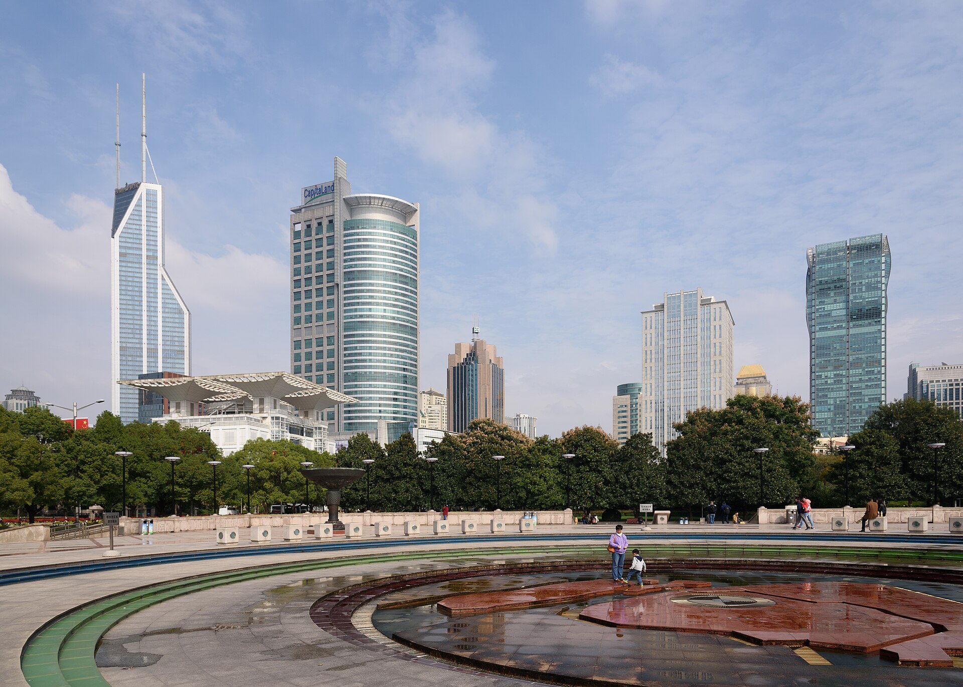 People's Park and its lawns with the towers of the centre behind