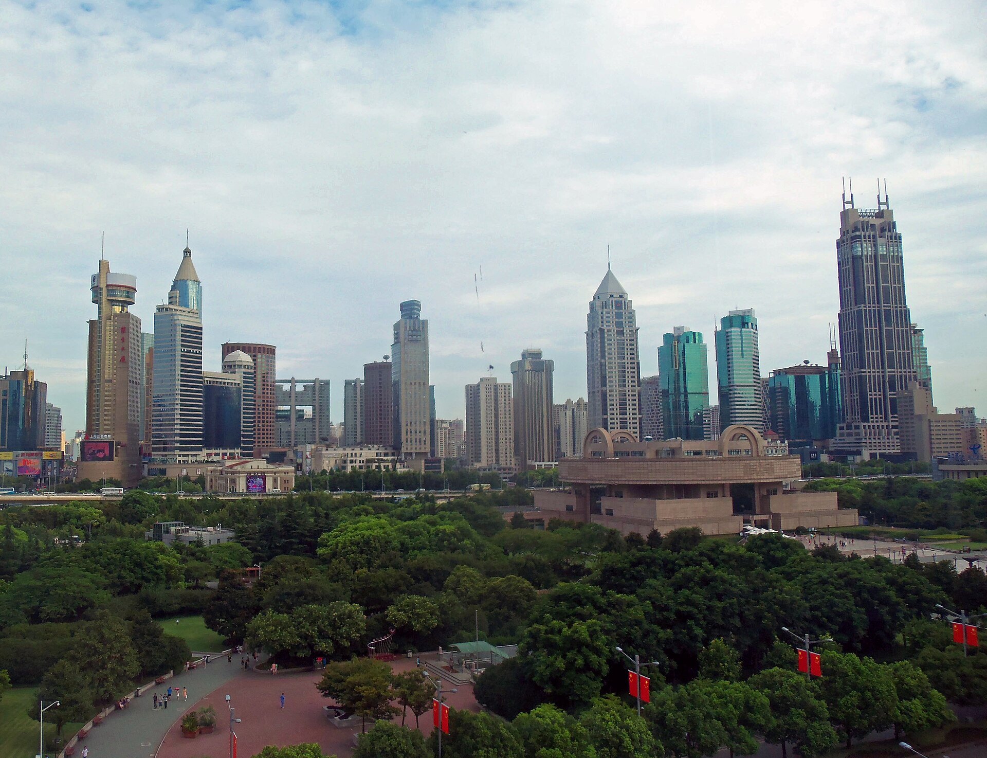 People's Park seen from above, with the museum and the city behind it
