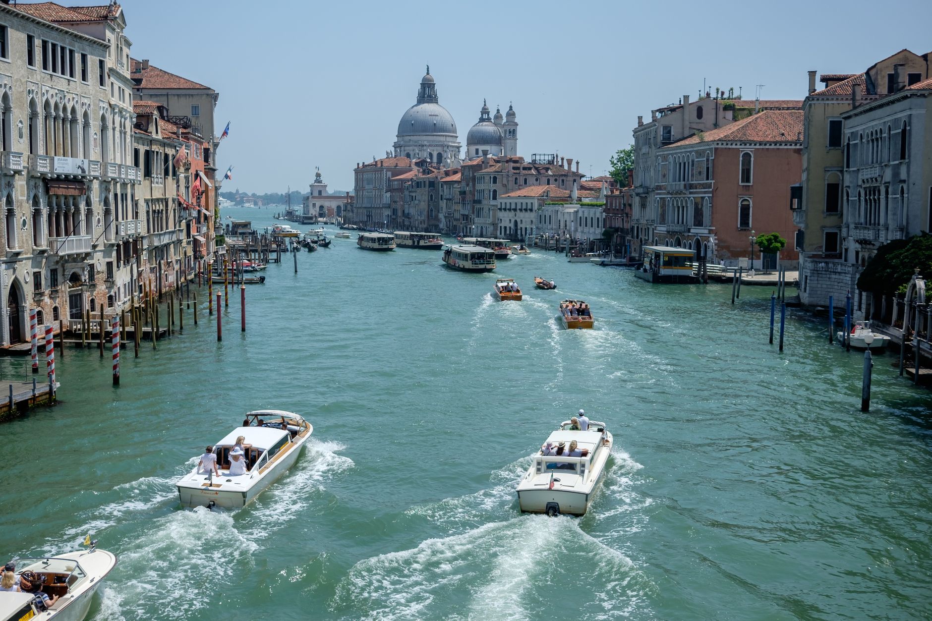 Grand Canal in Venice, Italy, with boats and historic architecture