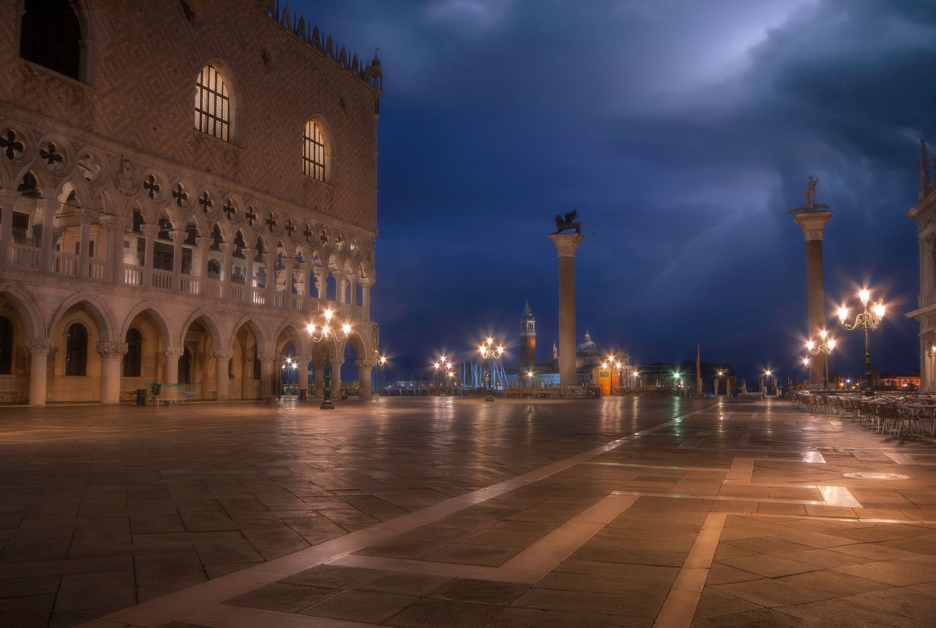 Twilight scene at St. Mark's Square, Venice highlighting the architectural marvels