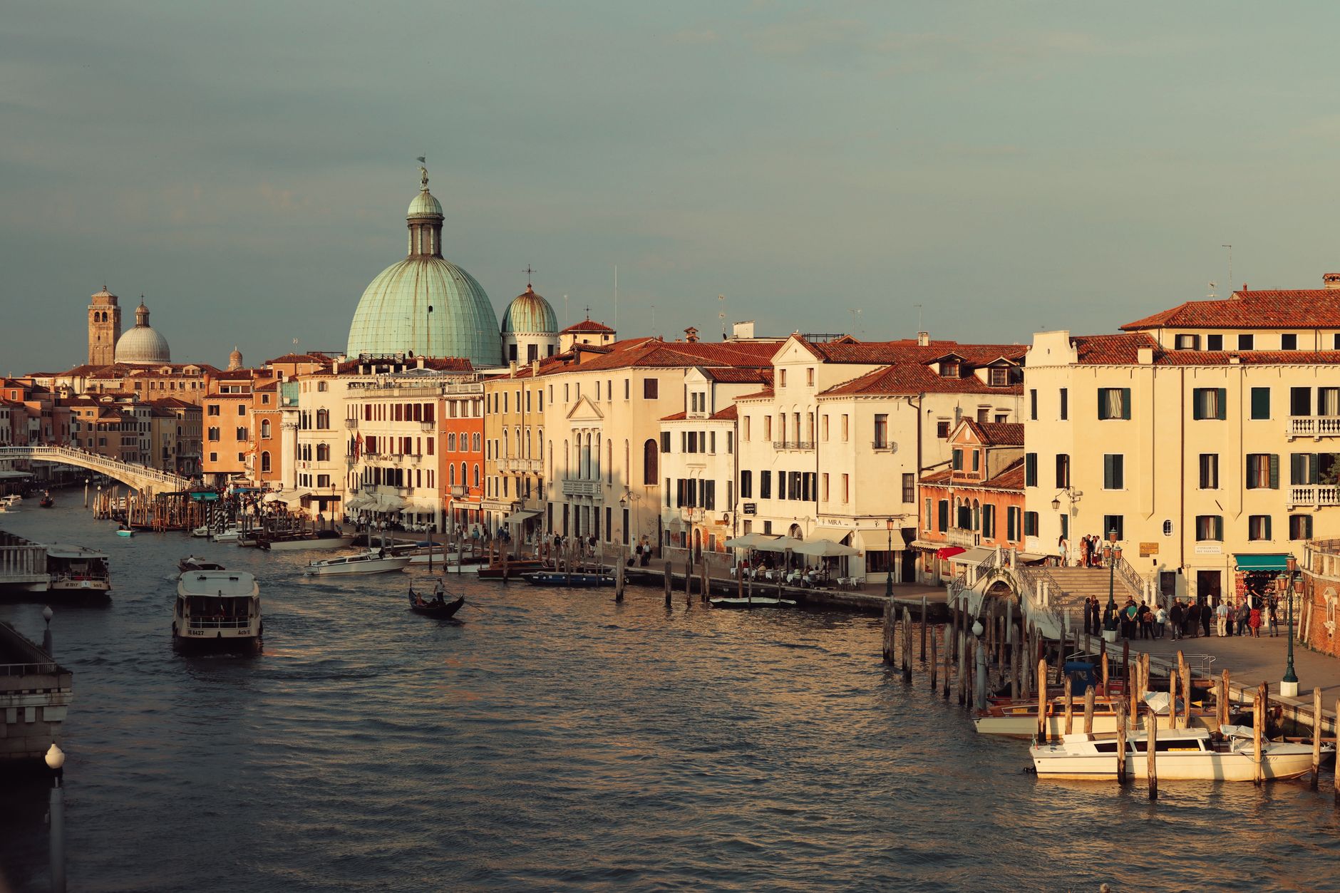 Grand Canal and San Simeone Piccolo at sunset, capturing Venice's charm